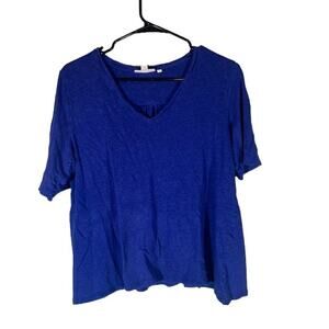 Chico's Blue Short Sleeve V-Neck Lightweight Casual Basic T-Shirt Women Sz 2 LG